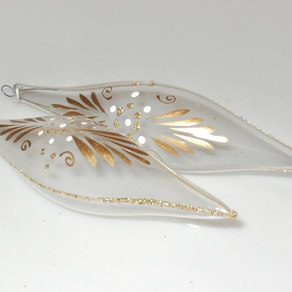 Hand Painted Vintage Hand Blown Christmas TREE ORNAMENT Old World Ornaments Gold - Picture 2 of 5